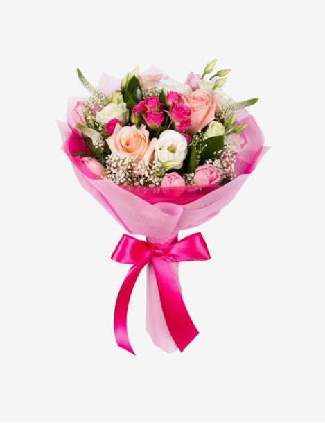 Pink Asiatic Lilies & Roses in Vase