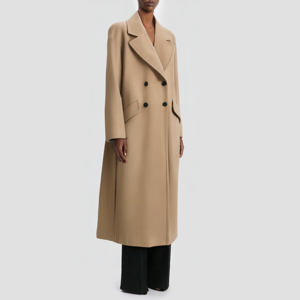 Double-breasted loose-fitting wool coat
