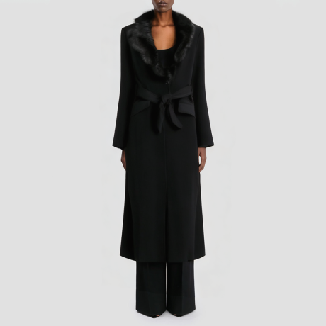 Stylish faux fur collar button-up coat