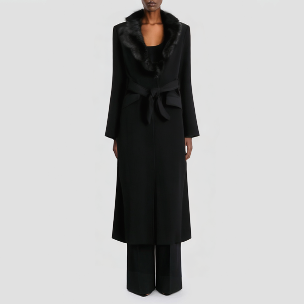 Stylish faux fur collar button-up coat