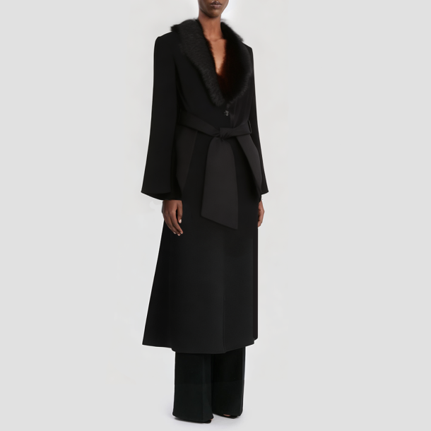 Stylish faux fur collar button-up coat