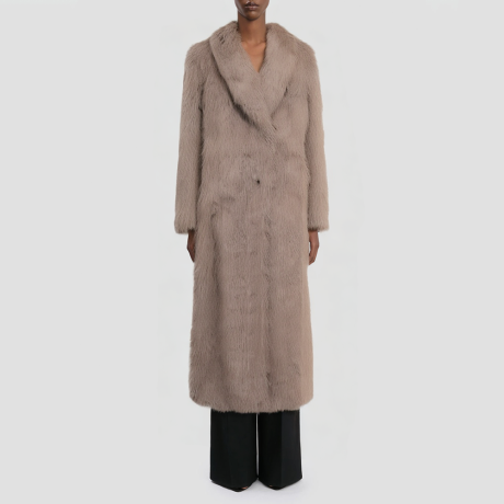 V-neck faux fur long women's coat