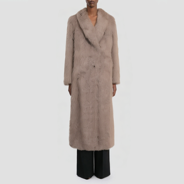 V-neck faux fur long women's coat