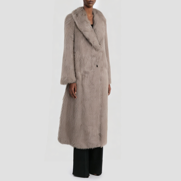 V-neck faux fur long women's coat