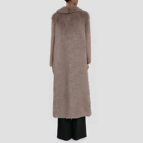 V-neck faux fur long women's coat