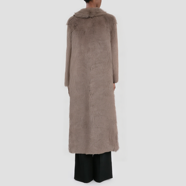 V-neck faux fur long women's coat