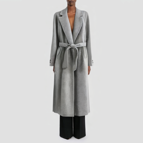 Vintage-style long women's coat with a belt