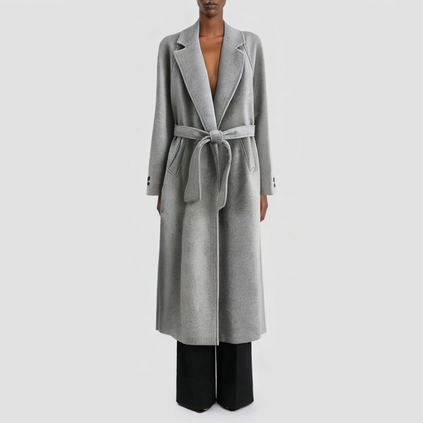 Vintage-style long women's coat with a belt