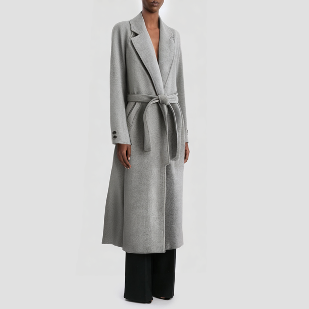 Vintage-style long women's coat with a belt