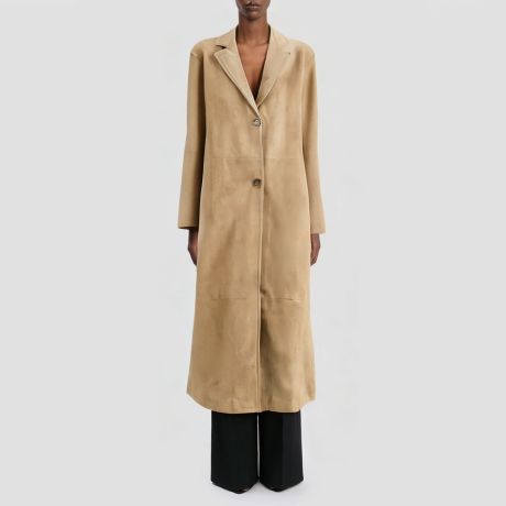 Notched lapel single-breasted, long women's coat