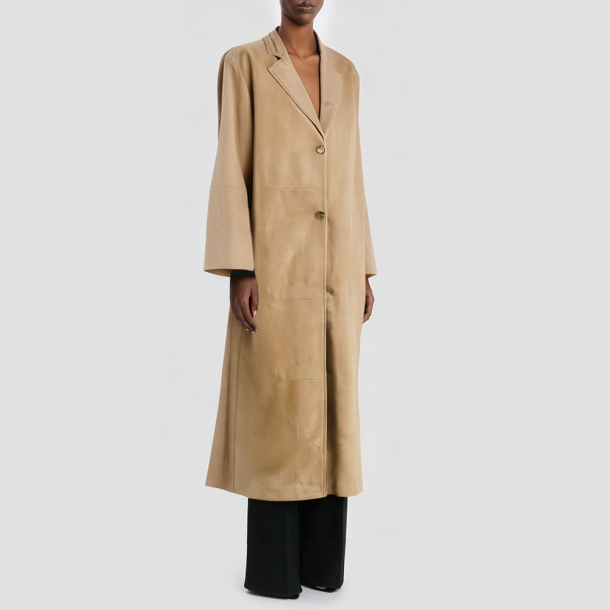 Notched lapel single-breasted, long women's coat