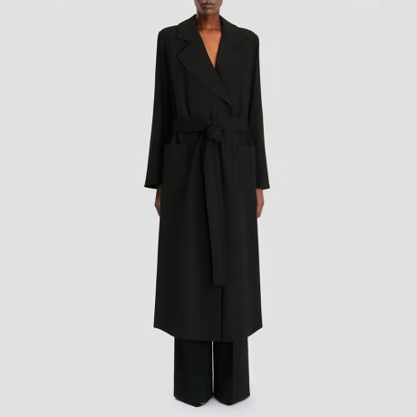 Belted blended fabric long coat