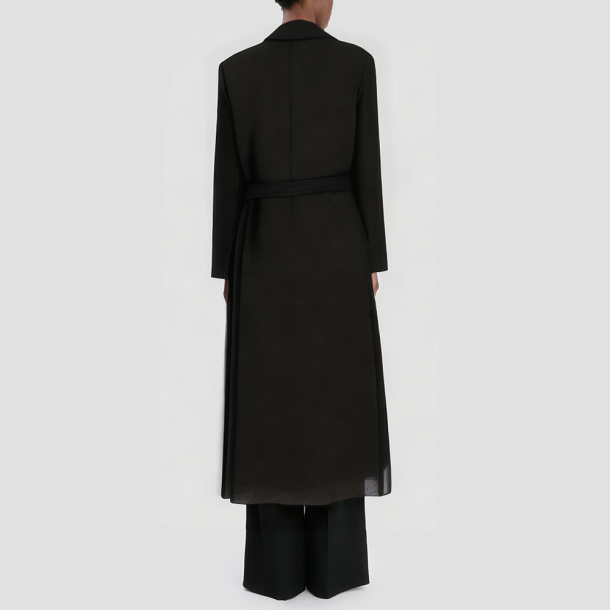 Belted blended fabric long coat