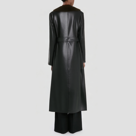 Women's long coat with detachable faux fur collar