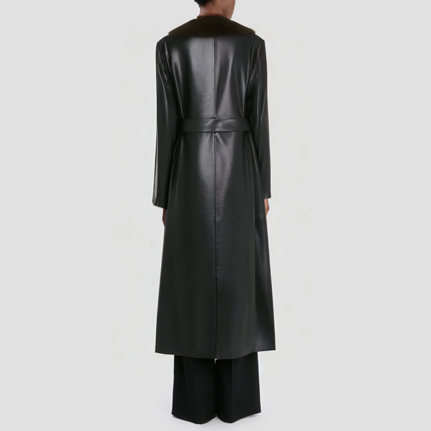 Women's long coat with detachable faux fur collar