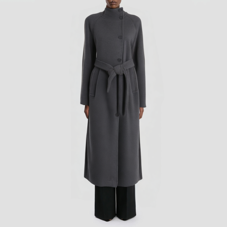 Stand-collar belted long-sleeved jacket