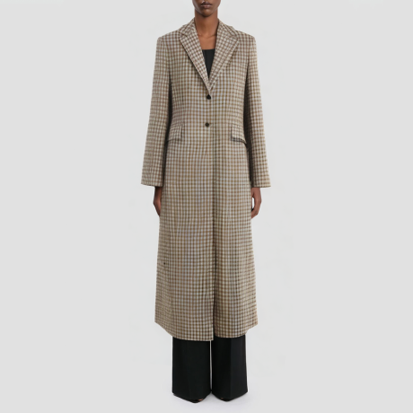 Retro plaid single-breasted women's long coat