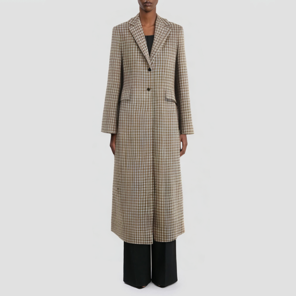 Retro plaid single-breasted women's long coat