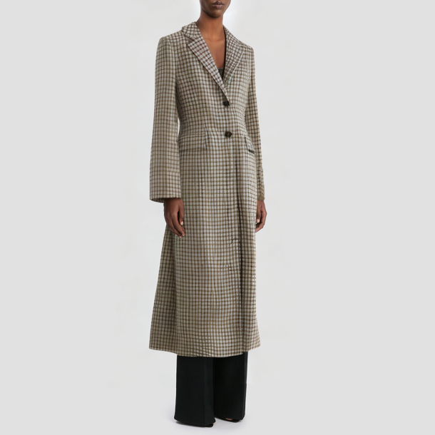 Retro plaid single-breasted women's long coat