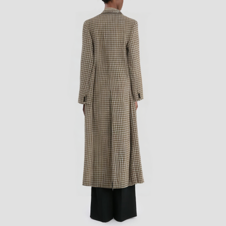 Retro plaid single-breasted women's long coat