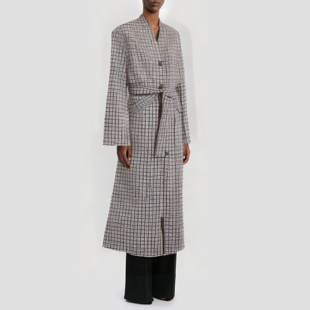 Retro plaid belted jacket