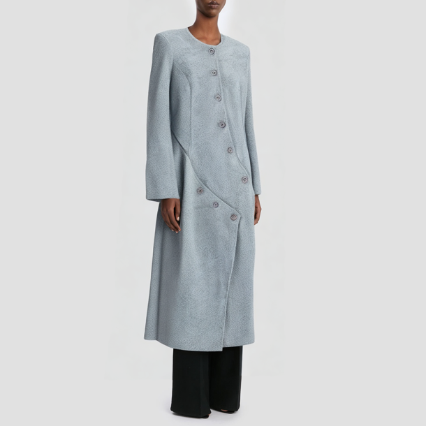 Patchwork multi-button women's long coat