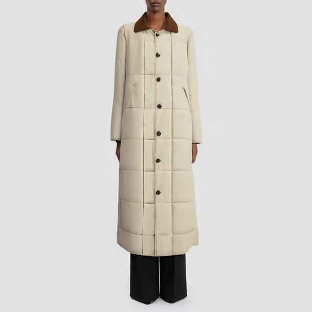 Two-tone lapel single-breasted long coat
