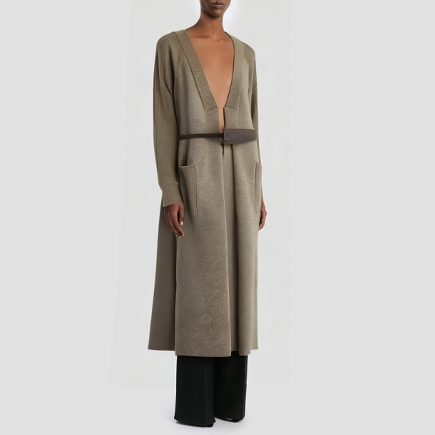 Retro-style knitted casual jacket with a belt