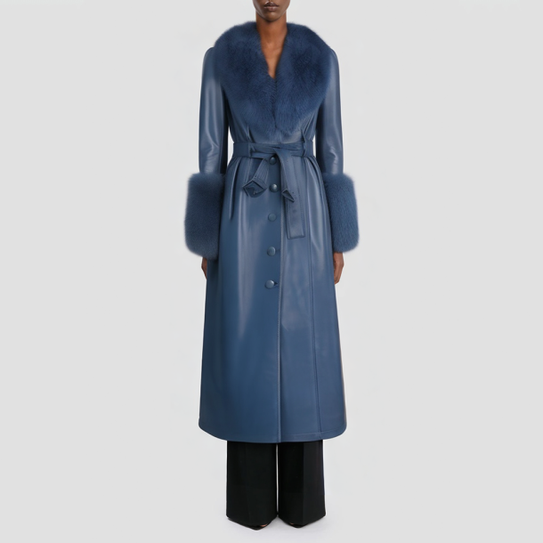 Winter long coat with a fox fur collar