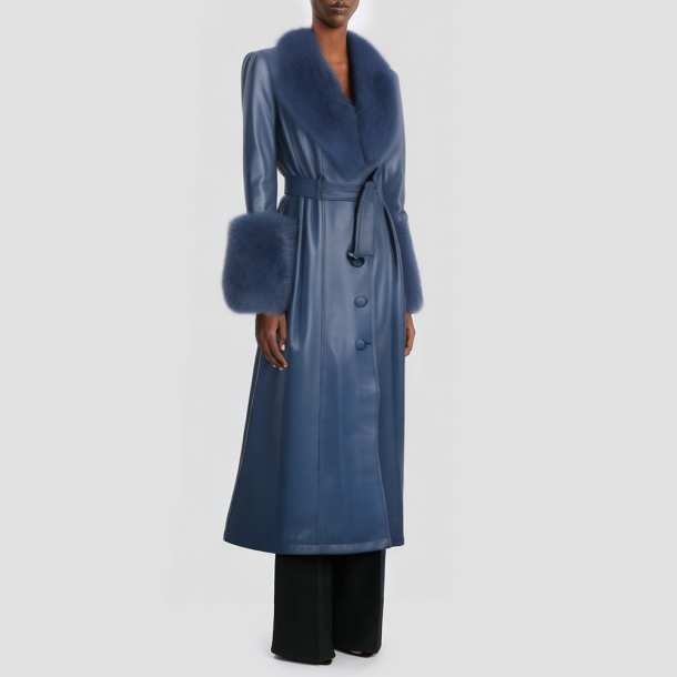 Winter long coat with a fox fur collar