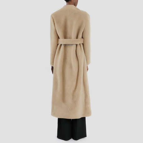 Faux fur collar belted coat