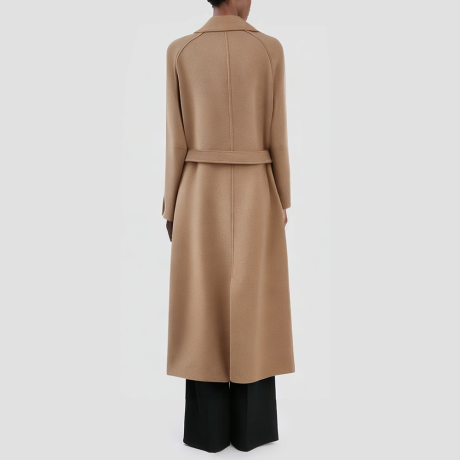 Tweed long casual coat with a belt