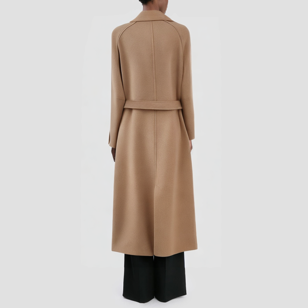 Tweed long casual coat with a belt