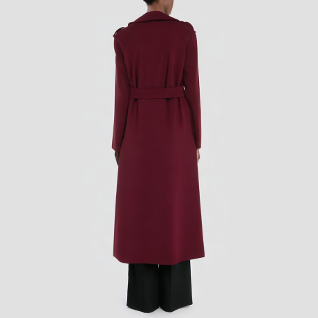 Double-breasted belted long trench coat for women