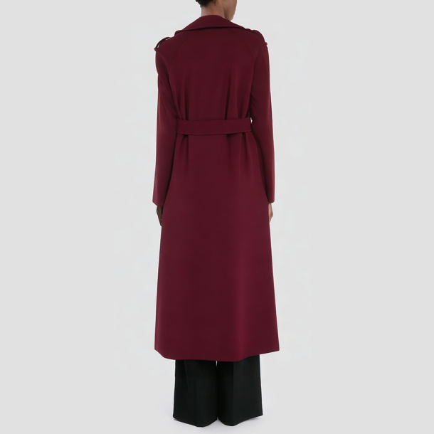 Double-breasted belted long trench coat for women