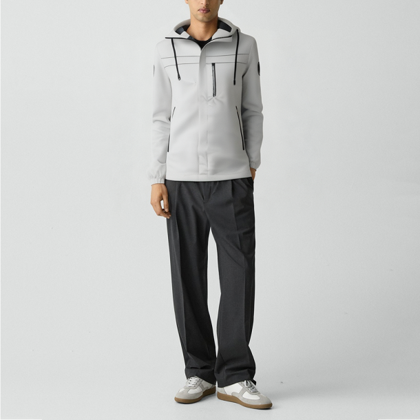 Men's white stand-collar rabbit fur bomber jacket