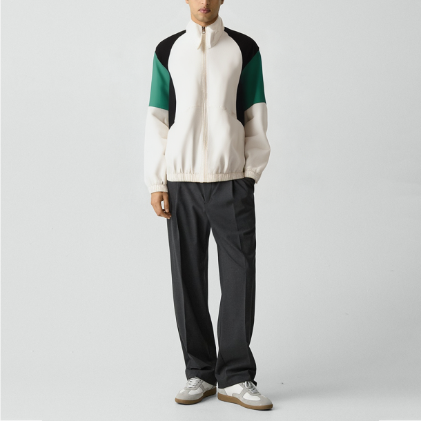 Men's hooded jacket with contrasting color paneling