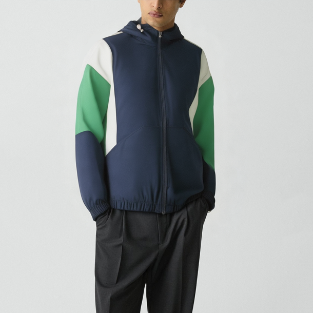 Hooded color-block jacket