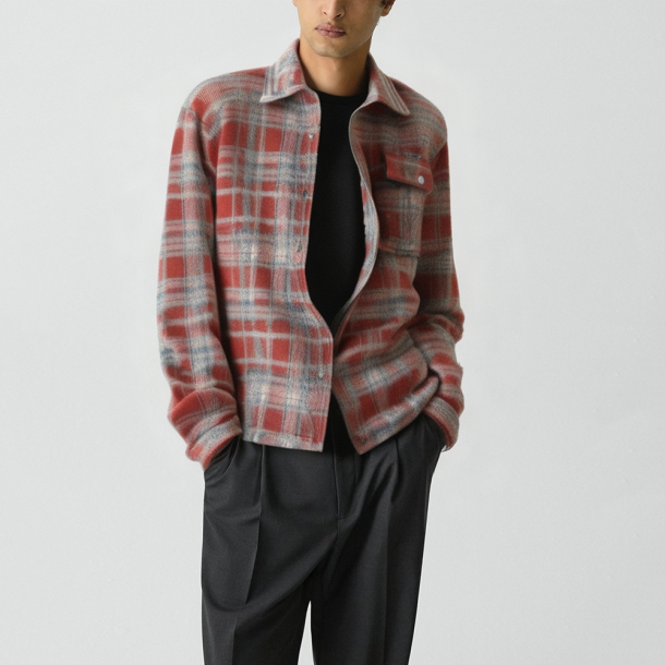 Men's red cashmere street-style lapel jacket