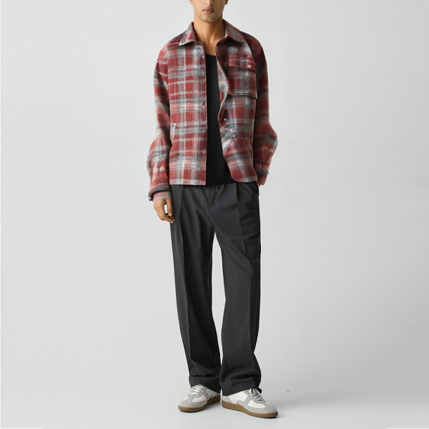 Men's red cashmere street-style lapel jacket