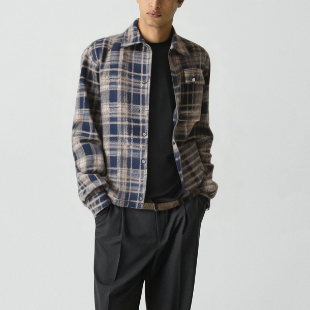 Men's black cashmere street-style lapel jacket