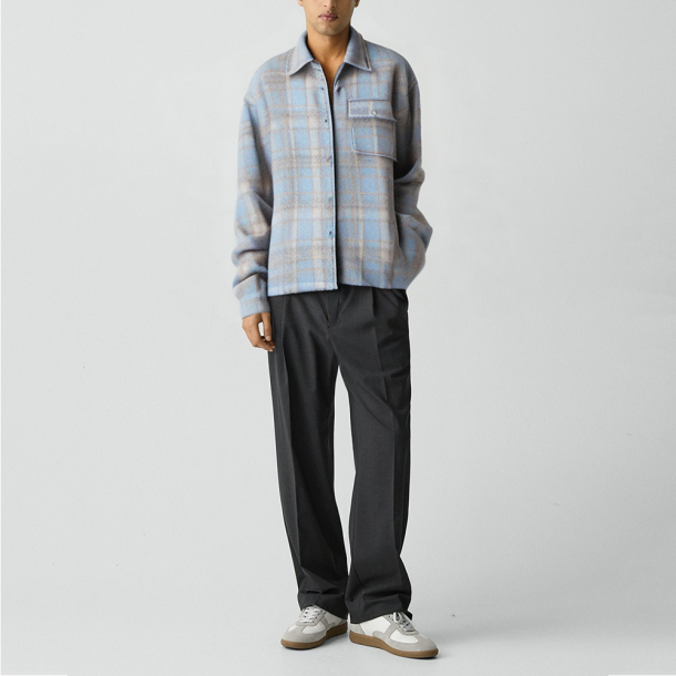 Men's blue cashmere street-style lapel jacket