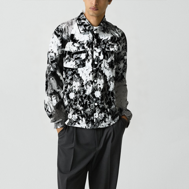 Retro oil painting print lapel high street jacket