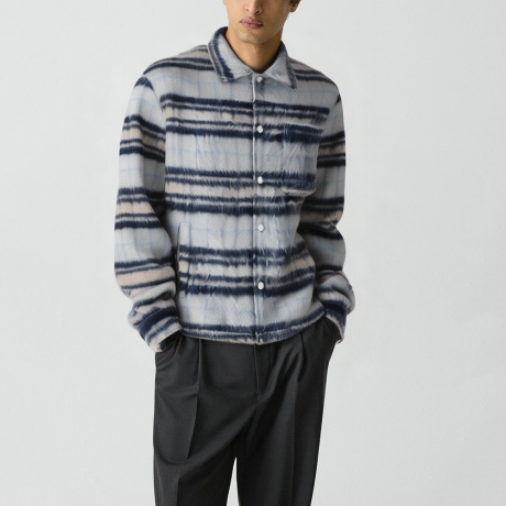 Men's black wool plaid thickened jacket