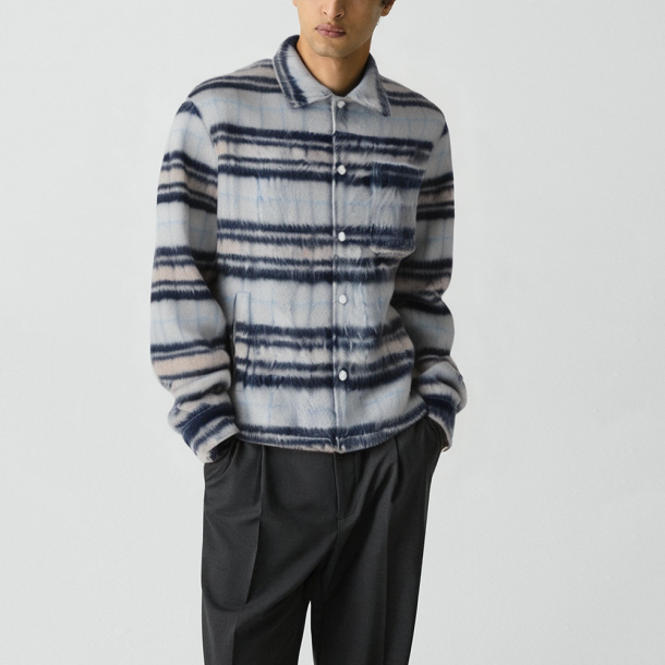 Men's black wool plaid thickened jacket