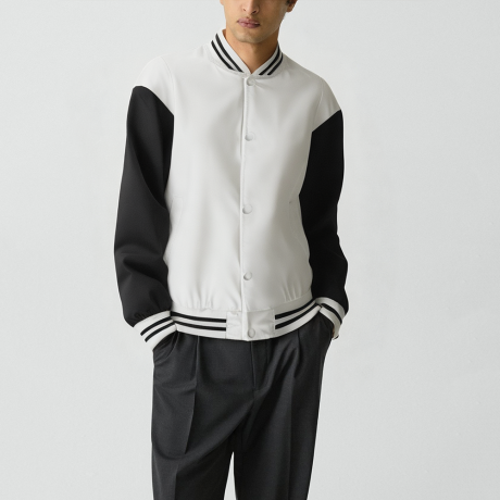 White Stand-collar jacket Casual baseball jacket
