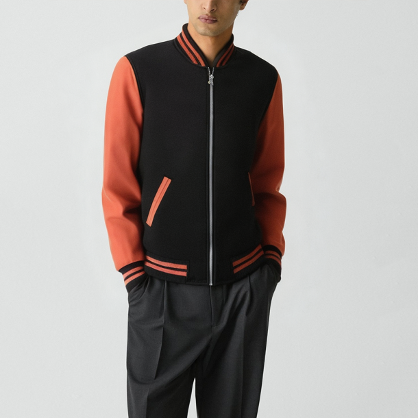 Men's high-street style long baseball jacket