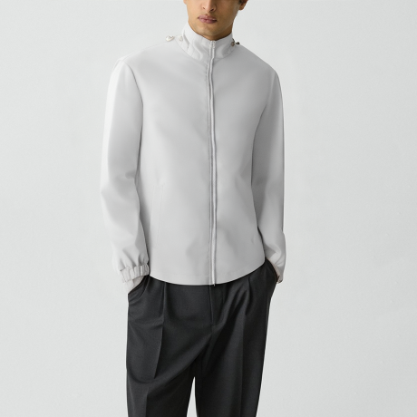 Men's grey hooded softshell suede jacket