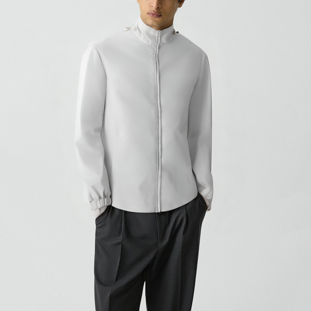 Men's grey hooded softshell suede jacket