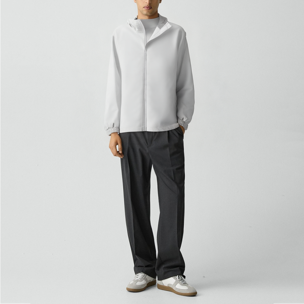 Men's grey hooded softshell suede jacket